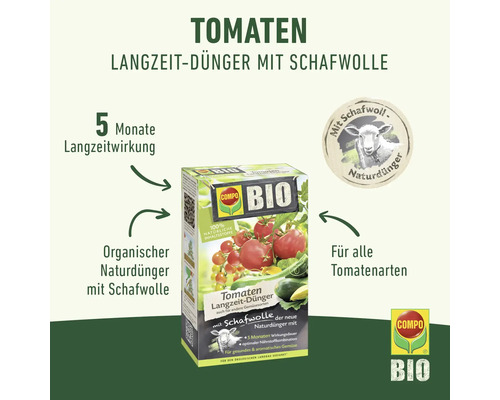 Compo Bio Tomatendünger mit Schafwolle, Langzeitwirkung für alle Tomatensorten