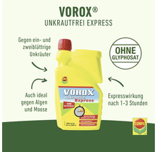 Vorox Unkrautfrei Express désherbant dans une bouteille jaune avec un bouchon rouge
