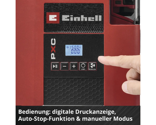 Einhell Gerät mit digitaler Druckanzeige und Bedienfeld.