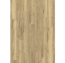 Sol stratifié aspect chêne rustique avec veinage prononcé et fissures apparentes.