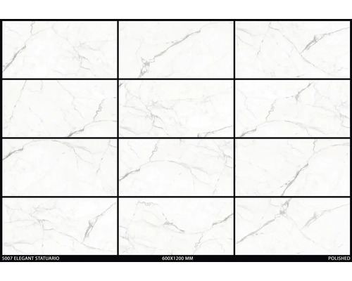 Carreaux polis aspect marbre, format 600x1200 mm