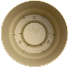 Vue intérieure d un pot de fleurs rond en plastique avec orifices de drainage et elho Logo.