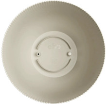 Pot de fleurs elho en plastique, vue de dessus de l'intérieur avec bord nervuré et trou de drainage.