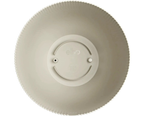 Pot de fleurs elho en plastique, vue de dessus de l'intérieur avec bord nervuré et trou de drainage.