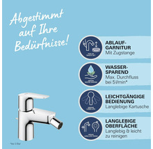 Grohe Bidetarmatur mit Ablaufgarnitur, Wassersparfunktion, langlebiger Kartusche und pflegeleichter Oberfläche.