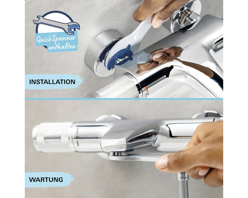 Installation und Wartung einer Grohe Thermostat-Armatur mit dem beiliegenden QuickSpanner Werkzeug.