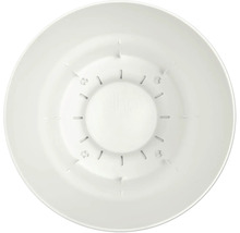 Vue intérieure d'un pot de fleurs rond et blanc Elho en plastique avec fentes de drainage.
