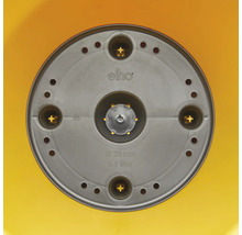 Dessous d'un pot de fleurs elho avec un diamètre de 25 cm et un volume de 5,5 litres avec des trous de drainage.