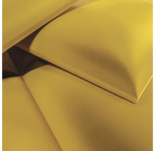 Panneau acoustique jaune avec une surface textile et une forme géométrique.