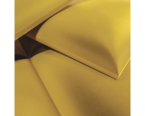 Panneau acoustique jaune avec une surface textile et une forme géométrique.
