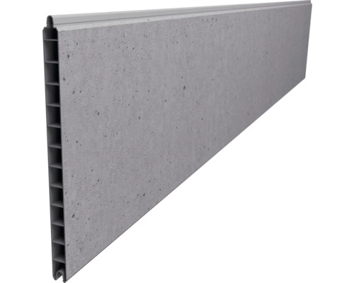 Sichtschutzelement in Betonoptik mit Hohlkammerprofil und Nut-Feder-Verbindung.