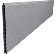 Lame de clôture en bois composite aspect béton gris avec profil alvéolaire et système de rainure et languette.