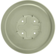 Soucoupe ronde en plastique pour pots de fleurs vue de dessus avec trous de drainage