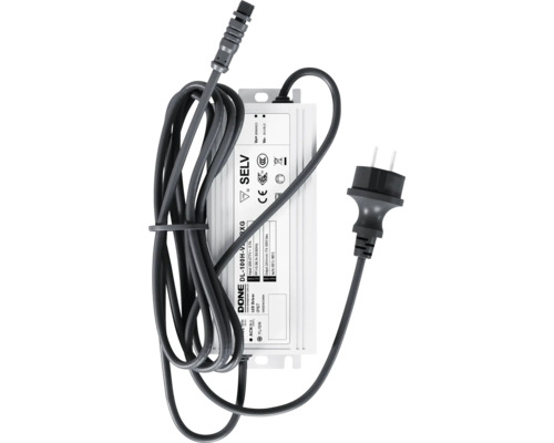 Alimentation LED 100 Watt 24 Volt IP67 avec fiche et câble de raccordement, certifiée SELV.