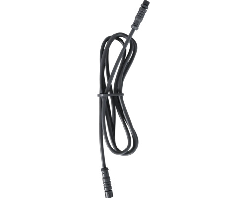 Rallonge noire pour éclairage de jardin avec raccords à vis résistants aux intempéries.