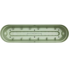 Jardinière Elho en plastique avec trous de drainage et barre métallique, vue intérieure.