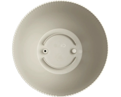 Pot de fleurs elho en plastique beige, vue de dessus avec bord nervuré.