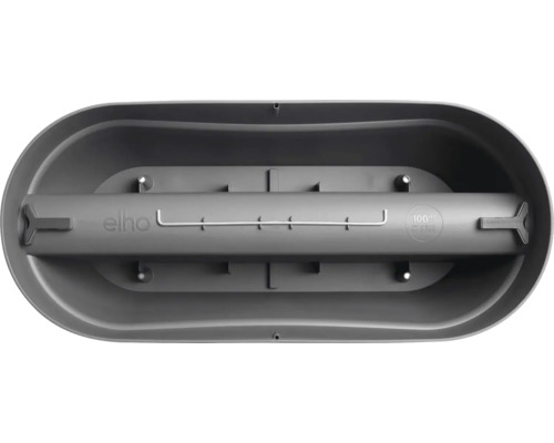 elho Balkonkasten aus recyceltem Kunststoff mit elho Logo und Kennzeichnung für 100 Prozent recyceltes Material.