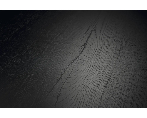 Vue détaillée d une surface de revêtement de sol foncée avec veinage bois et nœud visible.