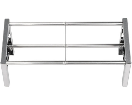 Ausziehbares Schuhregal aus verchromtem Metall mit drei Streben.
