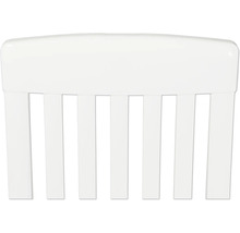 Dossier de chaise blanc avec barreaux verticaux.