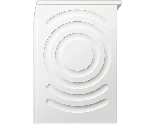 Paroi latérale blanche d'un lave-linge avec structure circulaire pour l'amortissement des vibrations.