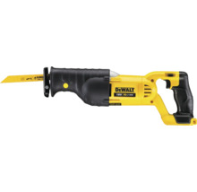 Scie sabre sans fil DeWalt 18 Volt XR Li-Ion avec lame de scie, boîtier en plastique noir et jaune.
