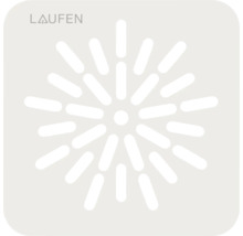Logo Laufen et couvercle d'évacuation carré avec fentes disposées de façon radiale.