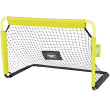 Mini-but de football EXIT Toys avec cadre jaune, filet noir et EXIT Toys Logo.