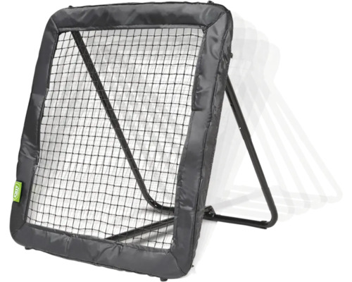 Verstellbares EXIT Rebounder-Netz für Ballsportarten mit schwarzem gepolstertem Rahmen. EXIT Logo.