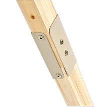 Metallbeschlag zur Verbindung von zwei Holzbalken mit Innensechskantschrauben.