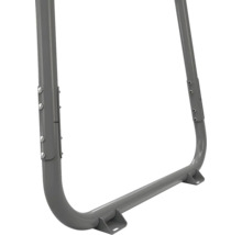 Tube métallique gris en forme de U comme pièce de cadre avec raccords vissés et supports de montage.