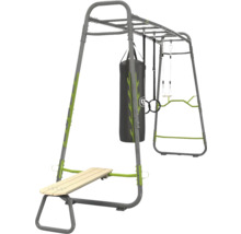 EXIT Toys GetSet Outdoor Fitnessstation mit Boxsack, Turnringen und Trainingsbank aus Metall und Holz.
