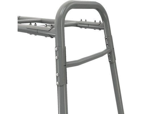 Élément de cadre métallique gris avec tubes ronds et raccords vissés.