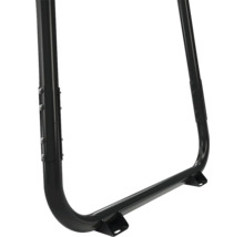 Cadre métallique noir avec supports de montage et raccords vissés pour la stabilité.