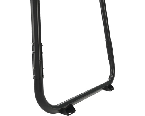 Cadre métallique noir en forme de U avec supports de montage et raccords latéraux.
