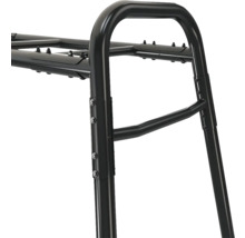 Structure tubulaire métallique noire avec des raccords vissés solides pour rayonnages ou stockage.