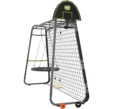 Portique de jeux EXIT Toys en métal avec balançoire nid, balançoire en bois, panier de basket et filet à grimper.