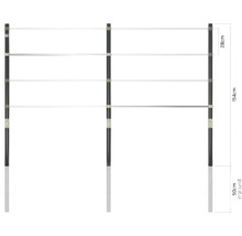 Barre fixe de jardin avec trois poteaux noirs et barres argentées, hauteur 154 centimètres, profondeur d'ancrage 50 centimètres.