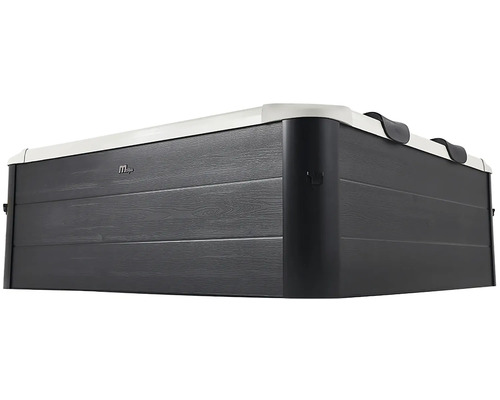 Spa MSpa carré avec habillage extérieur aspect bois et appuis-tête.