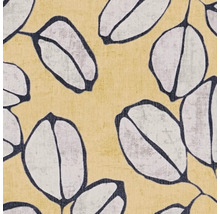 Papier peint intissé avec motif de grandes feuilles en jaune et gris, surface structurée