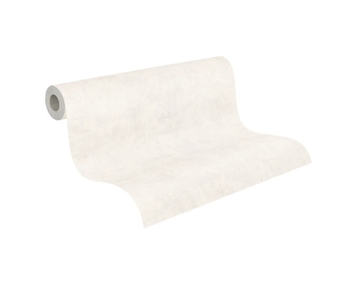 Rouleau de papier peint intissé avec une surface structurée et unie en blanc cassé.