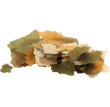 Flocons de nourriture multicolores pour poissons d'aquarium.