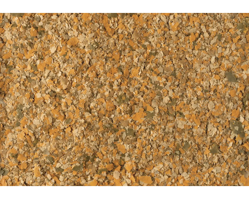 Nourriture pour poissons d aquarium sous forme de flocons de différentes couleurs.