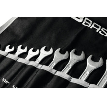 Jeu de clés à fourche dans une trousse en tissu noir avec différentes tailles en pouces