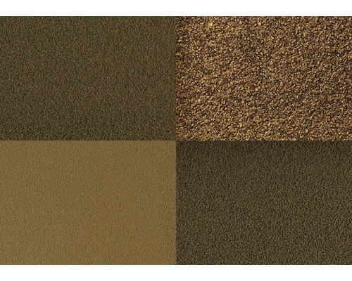 Vergleich von vier verschiedenen Bodenbelag-Oberflächen mit unterschiedlichen Brauntönen und Texturen von feinkörnig bis grob.