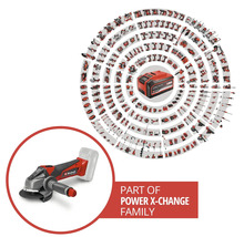 Einhell Akku-Winkelschleifer als Teil der Power X-Change Systemfamilie mit einer Vielzahl an kompatiblen Werkzeugen und Gartengeräten.
