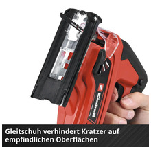 Scie sauteuse sans fil Einhell avec patin de protection pour éviter les rayures sur les surfaces fragiles.