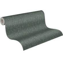 Papier peint intissé aspect pierre avec motif de briques vert foncé