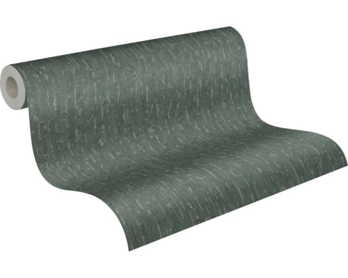 Papier peint intissé aspect pierre avec motif de briques vert foncé